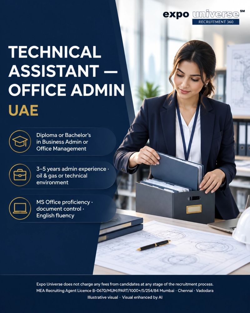 Recruitment poster for Technical Assistant Office Admin in United Arab Emirates (Dubai / Abu Dhabi)