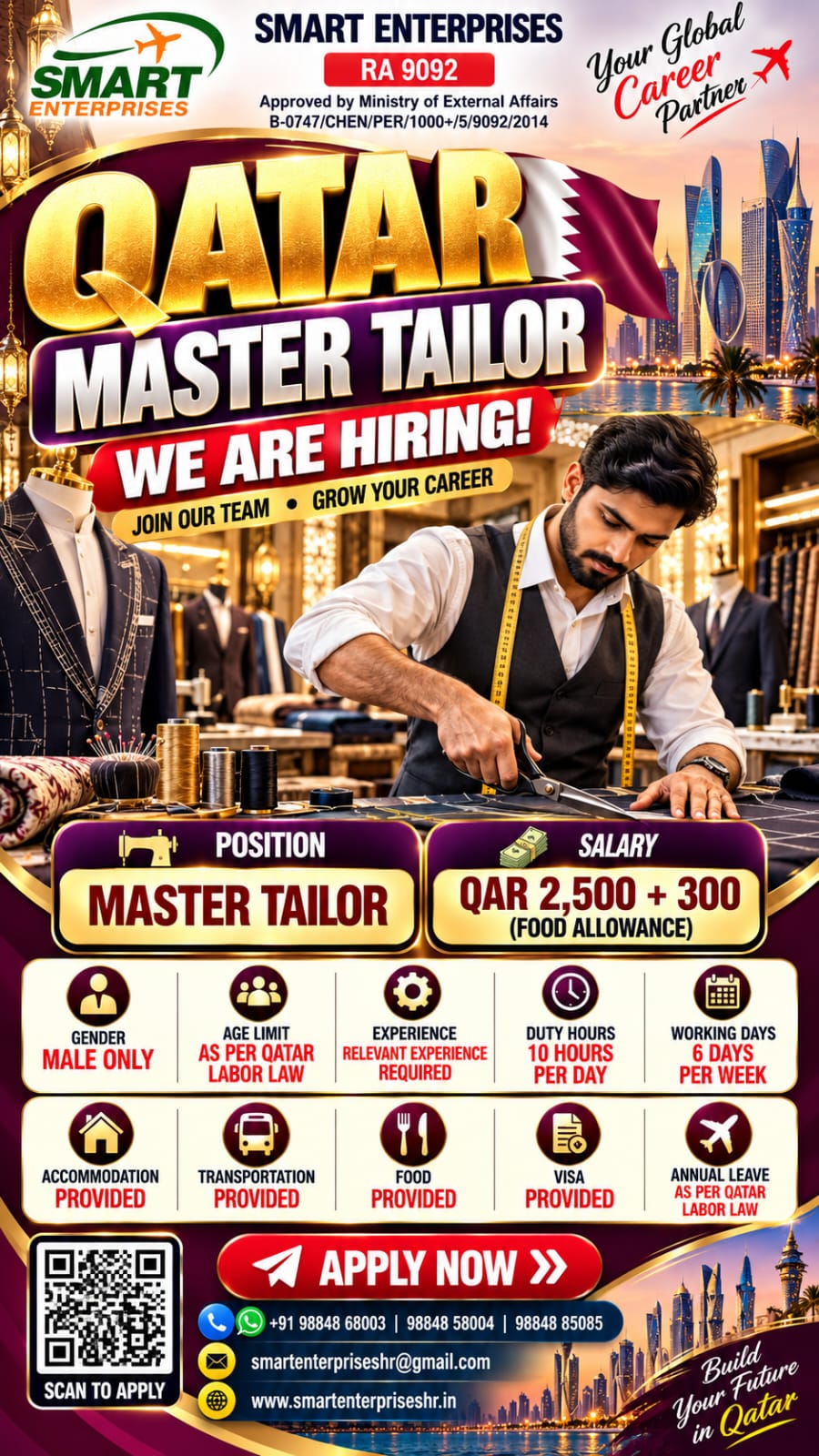 Recruitment poster for HIRING FOR QATAR in Qatar