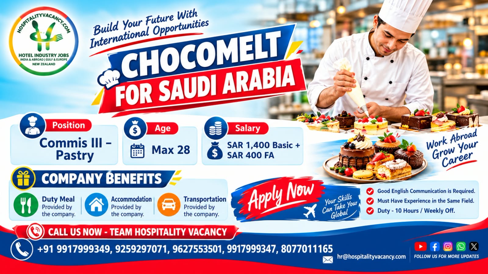 Recruitment poster for Saudi Arabia - Bakery & Pastry Commi in Saudi Arabia