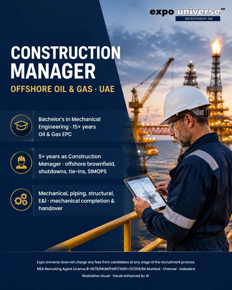 Recruitment poster for Construction Manager in United Arab Emirates (Dubai / Abu Dhabi)