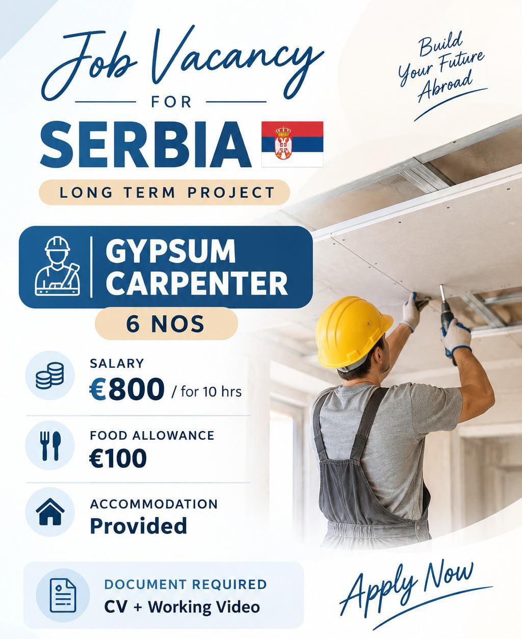 Recruitment poster for GYPSUM CARPENTER in Serbia