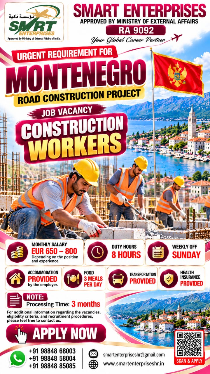 Recruitment poster for HIRING FOR MONTENEGRO in Montenegro