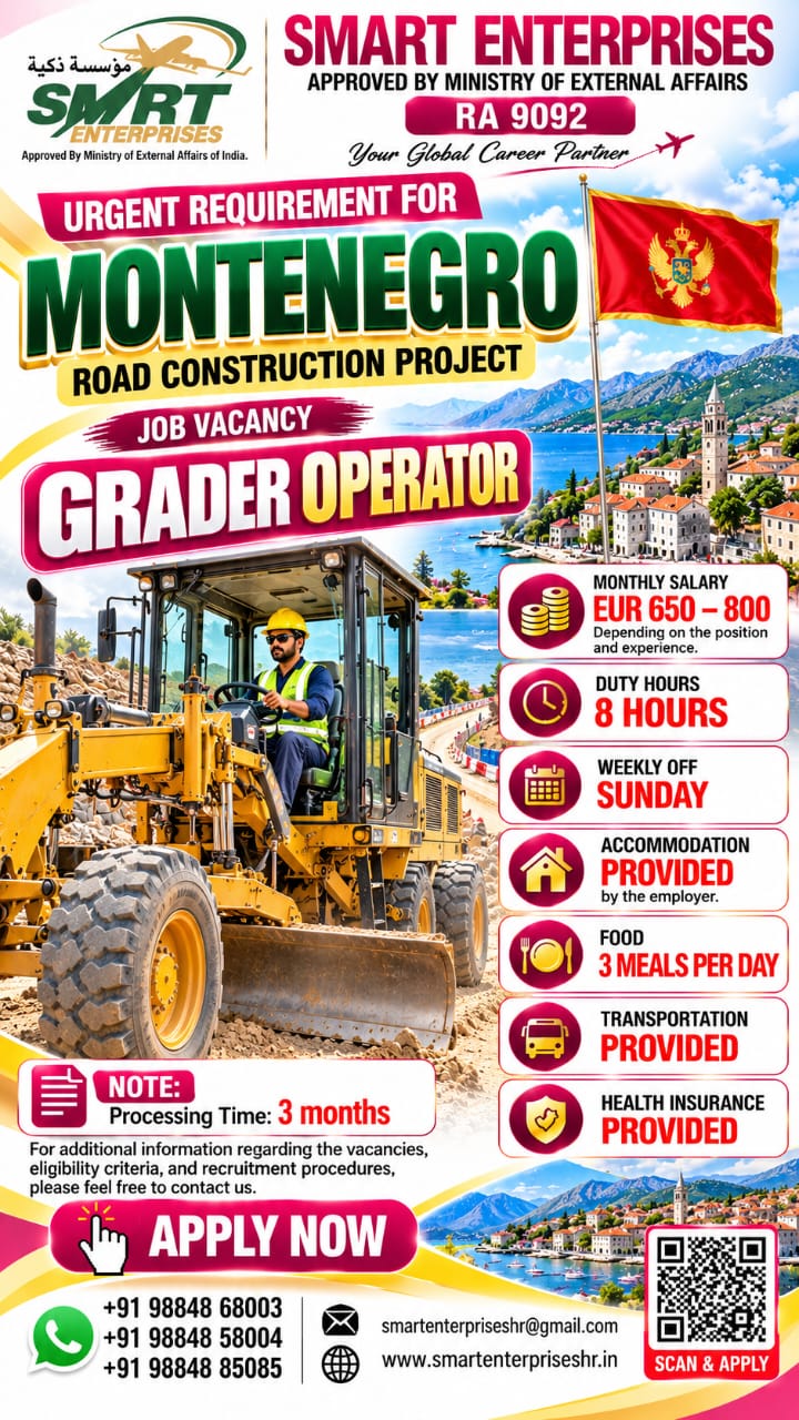 Recruitment poster for HIRING FOR MONTENEGRO in Montenegro