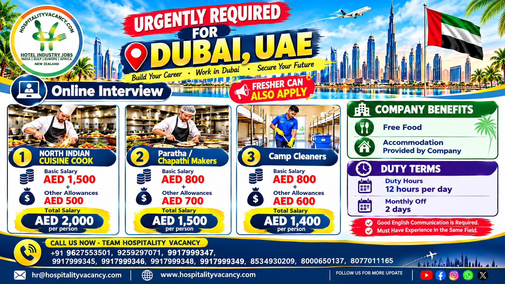 Recruitment poster for Dubai, UAE - Multiple Positions in United Arab Emirates (Dubai / Abu Dhabi)