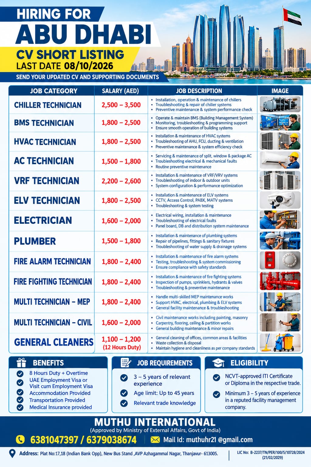 ABU DHABAI - Technician Plumbers & Civil