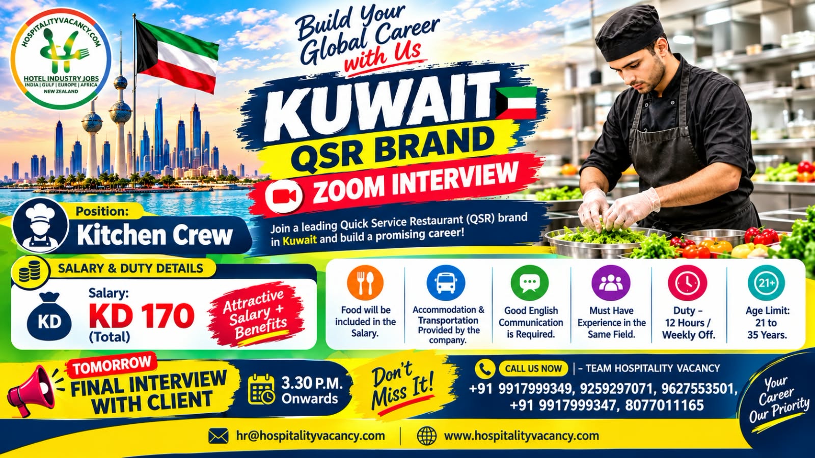Recruitment poster for Kuwait - Kitchen Crew in Kuwait