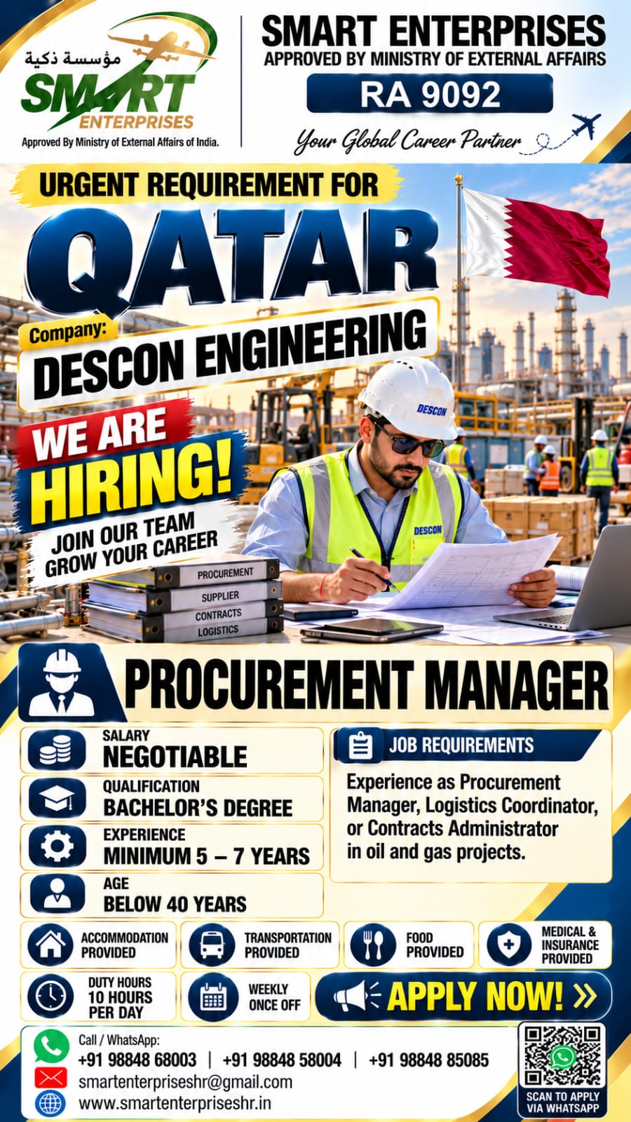Recruitment poster for PROCUREMENT MANAGER in Qatar