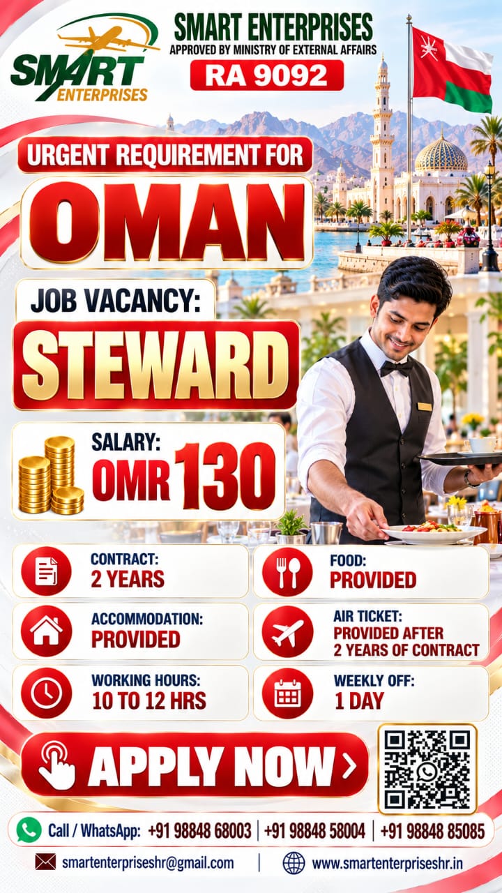 Recruitment poster for HIRING FOR OMAN in Oman