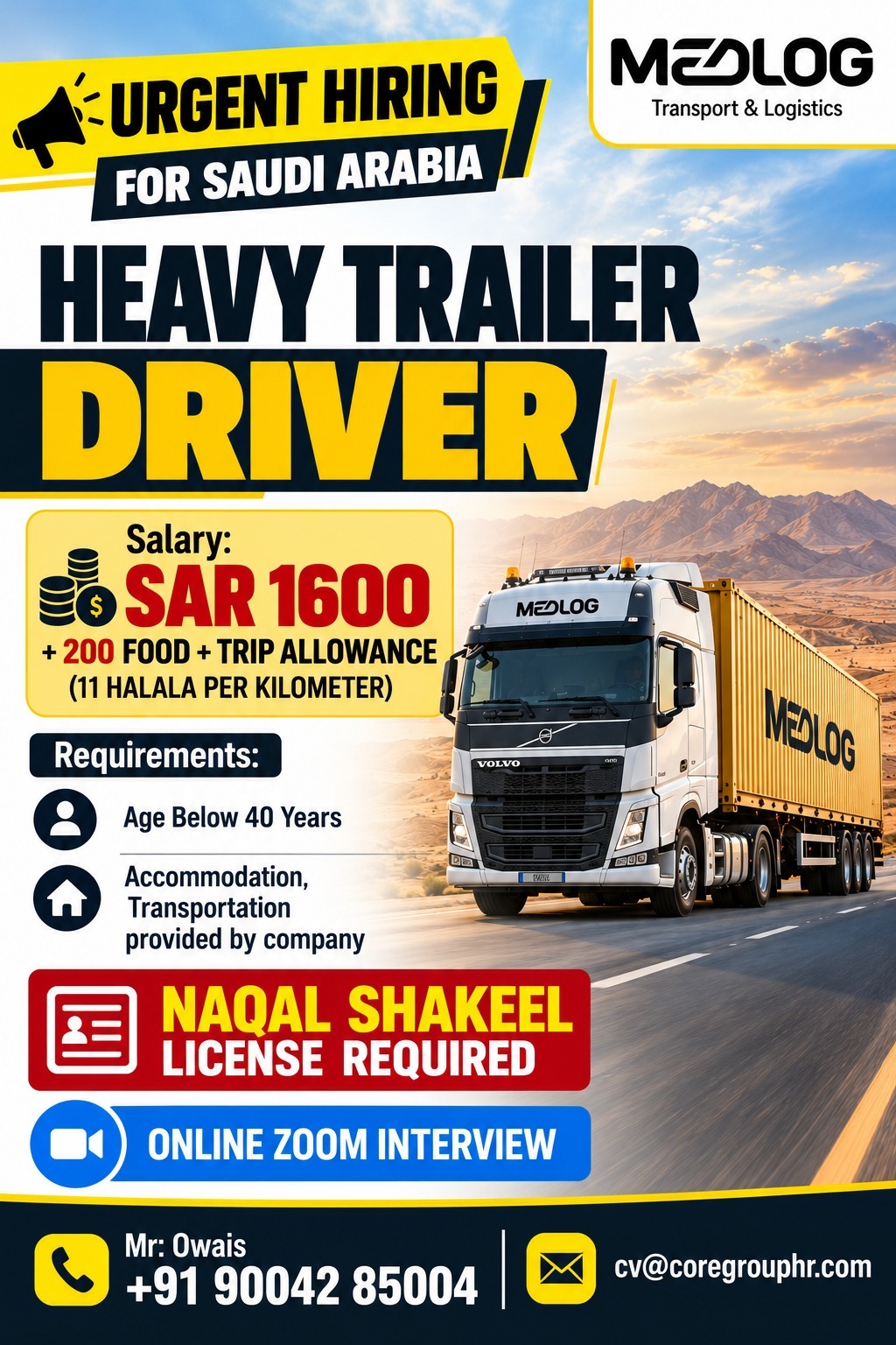 Recruitment poster for Heavy Trailer Driver - Saudi Arabia in Saudi Arabia