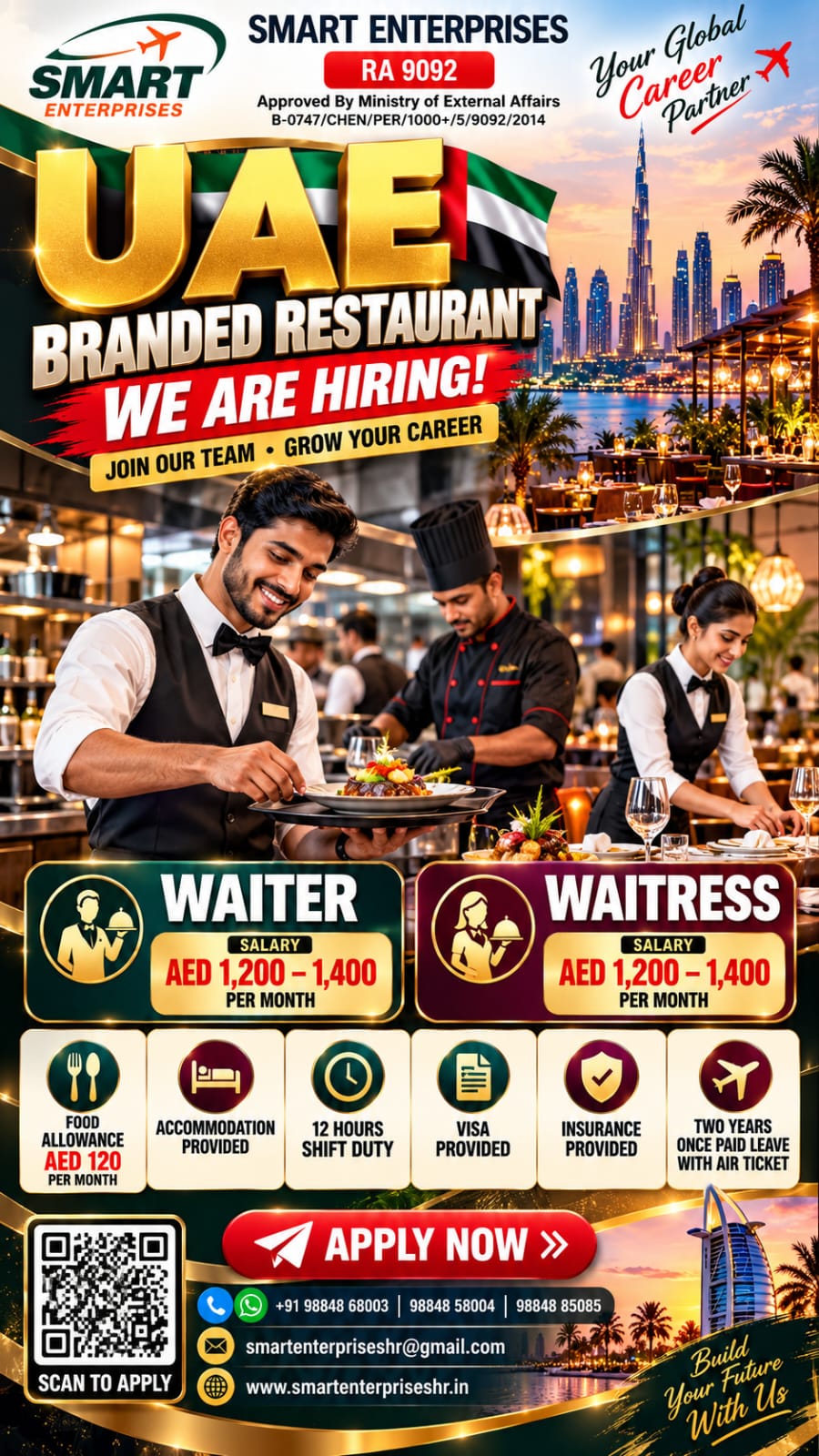 Recruitment poster for HIRING FOR UAE in United Arab Emirates (Dubai / Abu Dhabi)
