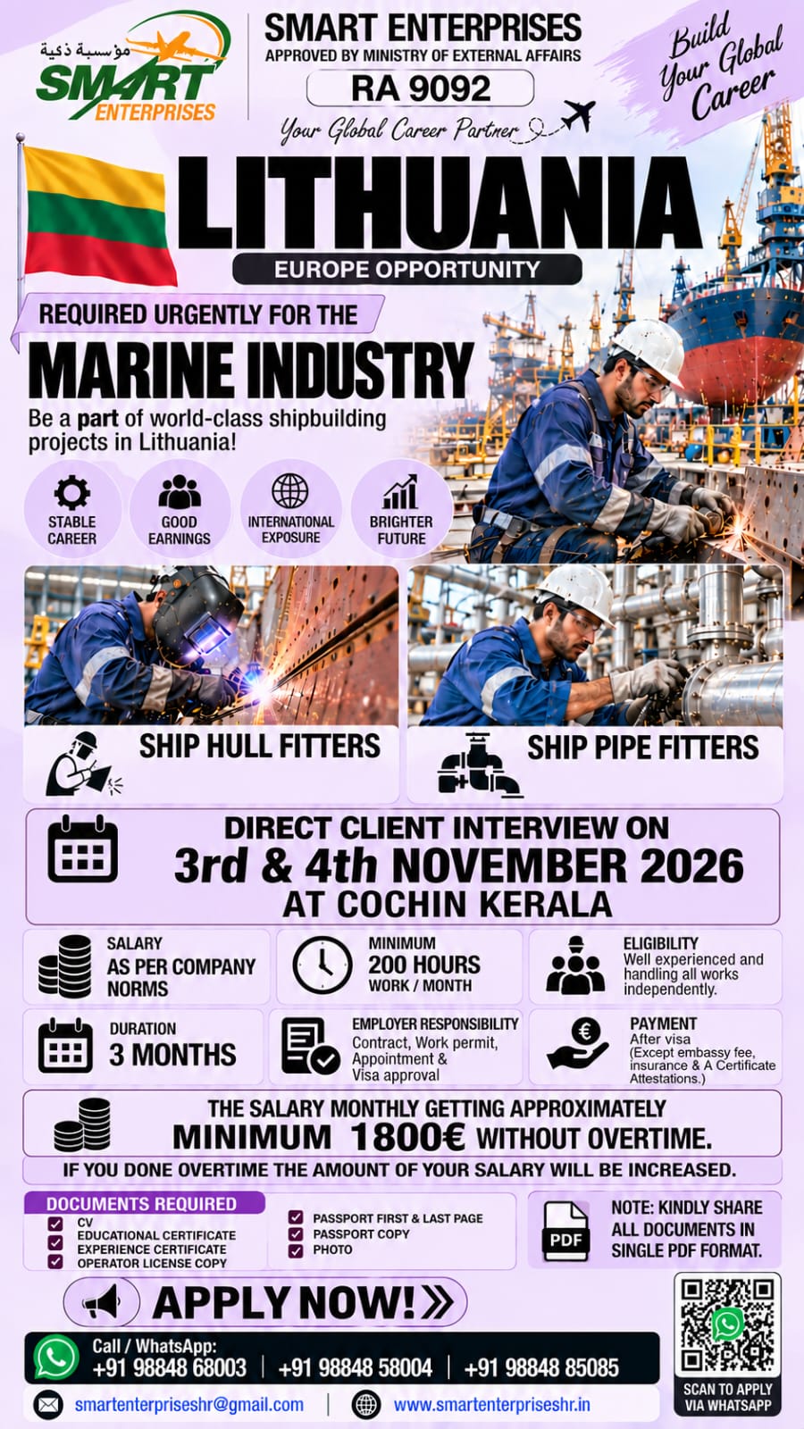Recruitment poster for HIRING FOR LITHUANIA in Lithuania