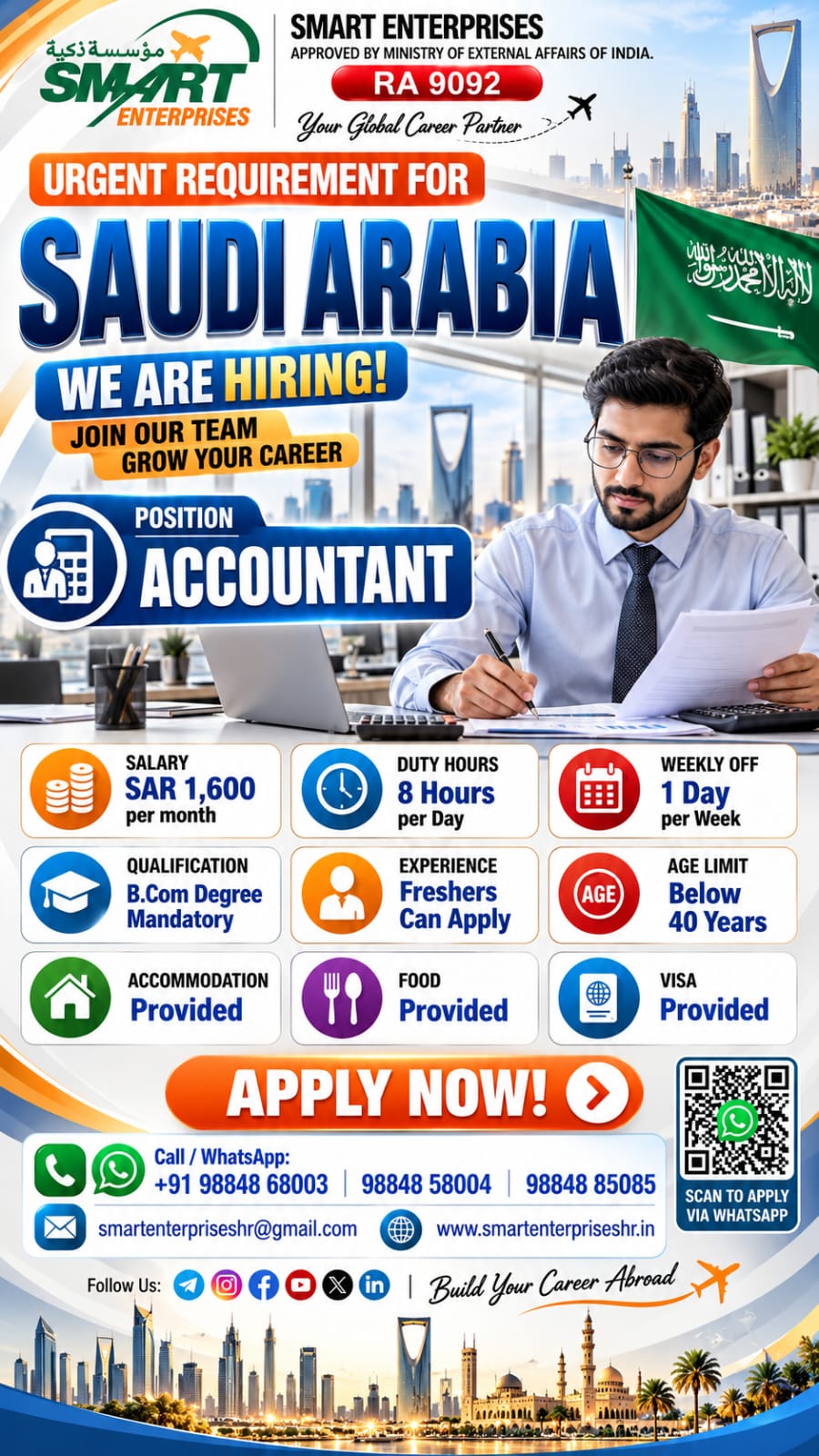 Recruitment poster for HIRING FOR SAUDI ARABIA in Saudi Arabia