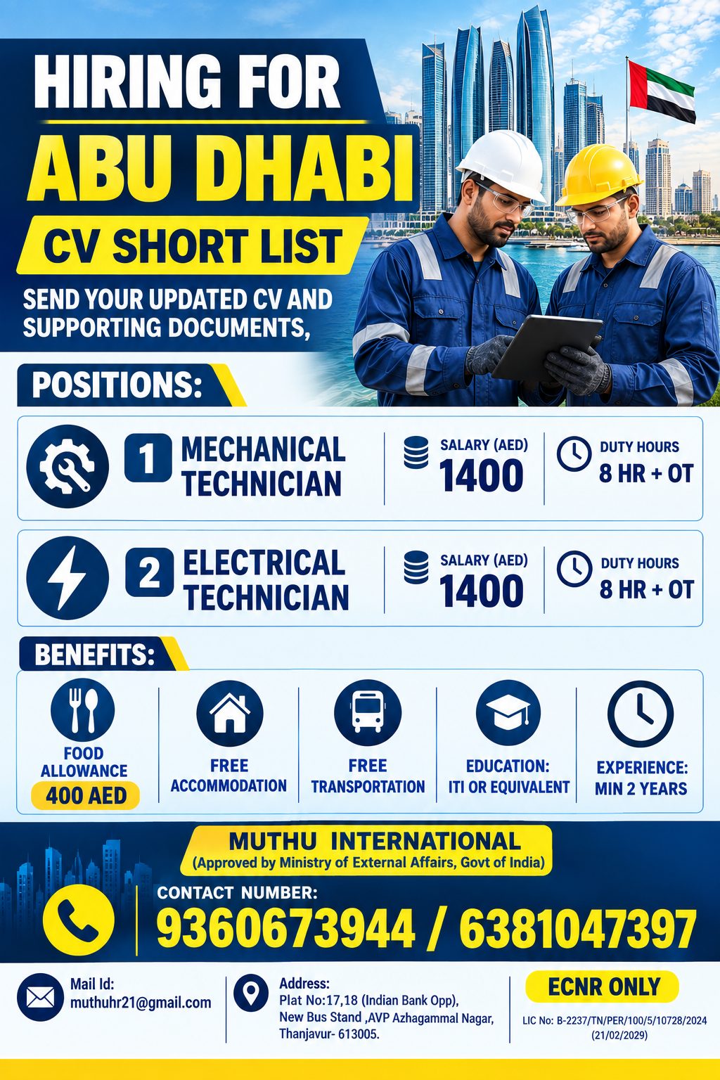 ABU DHABAI - Mechanical and Electrical Technician