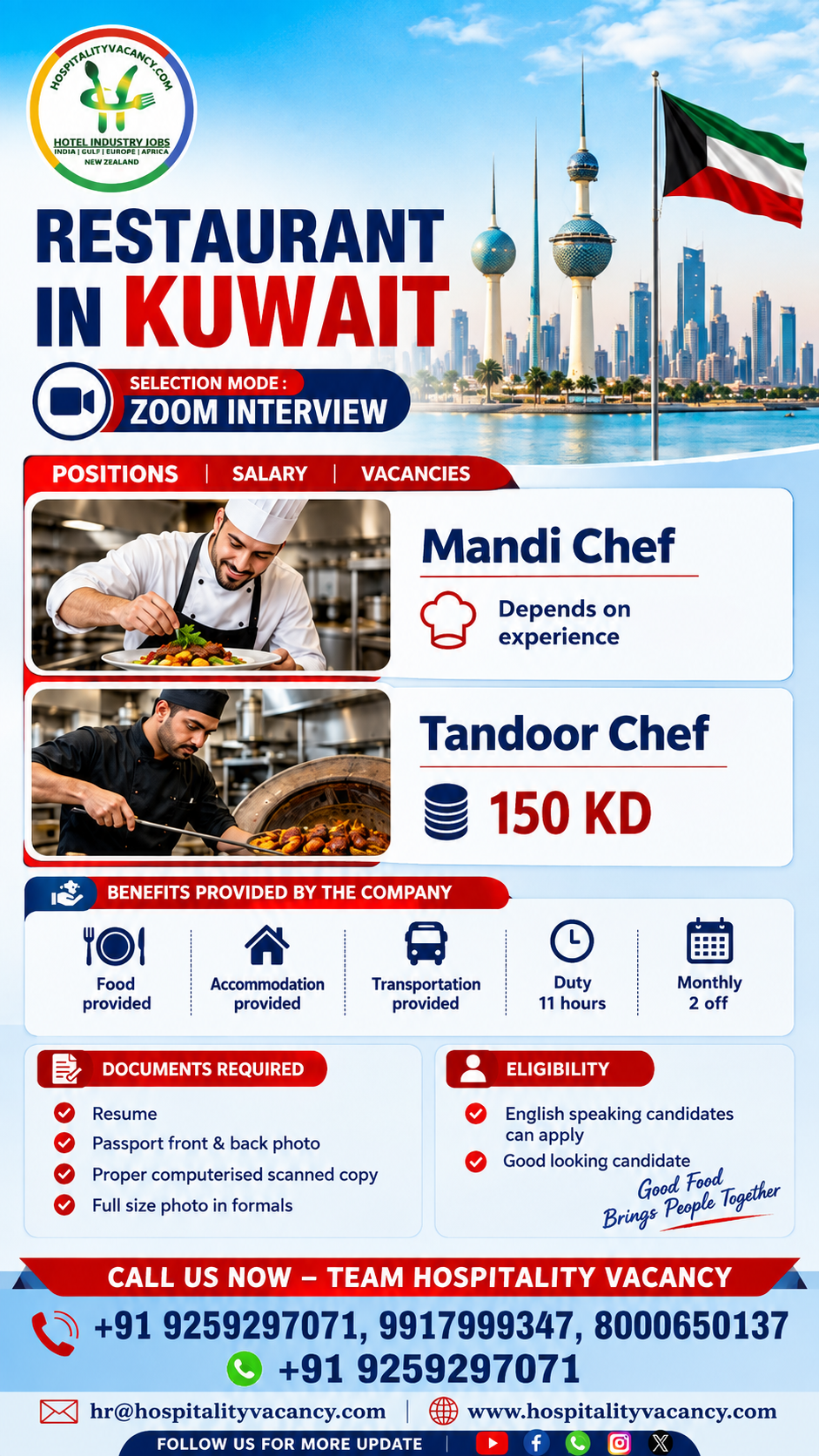 Recruitment poster for Kuwait - Mandi Chef, Tandoor Chef in Kuwait